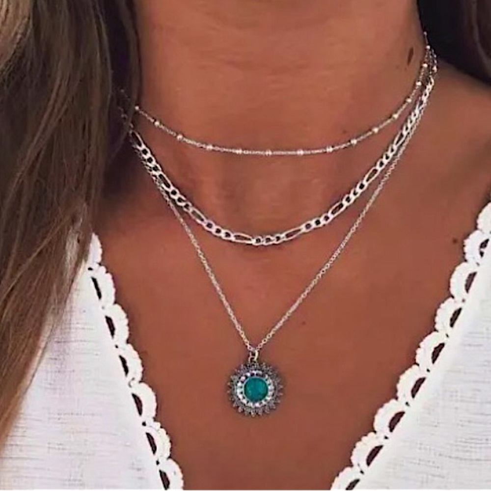 ⚜️𝟯𝟬%𝗢𝗙𝗙 𝗯𝘂𝗻𝗱𝗹𝗲𝘀 𝟯+⚜️ NEW 3 Layered Turquoise Charm Bohemian Necklace